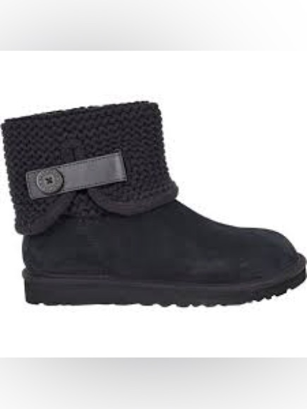 UGG Shaina Boots Black Suede Fold-Over Knit Cuff – Size 8 NWT